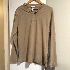 H& M Men's tan 3 button Henley long sleeve top Size Medium
